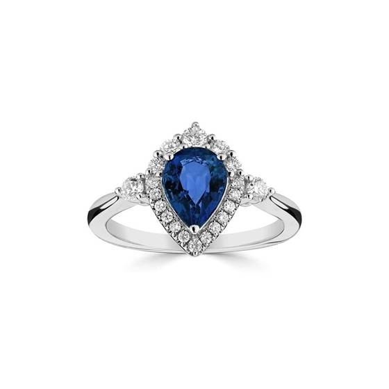Pear Shaped Blue Sapphire and Diamond Ring