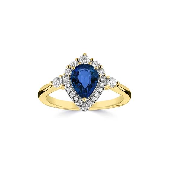 Pear Shaped Blue Sapphire and Diamond Ring