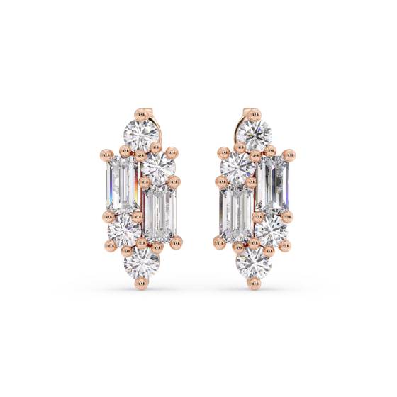 Round and Baguette Diamond Reflection Stud Earrings