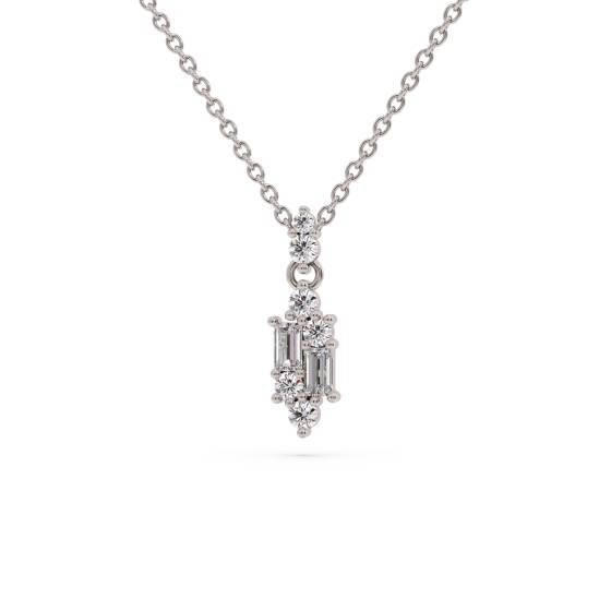 Round & Baguette Diamond Small Reflection Necklace
