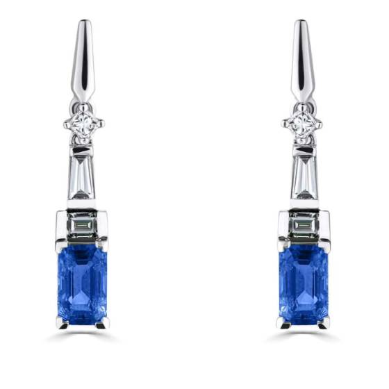 0.95ct Diamond and Blue Sapphire Art Deco Drop Earrings
