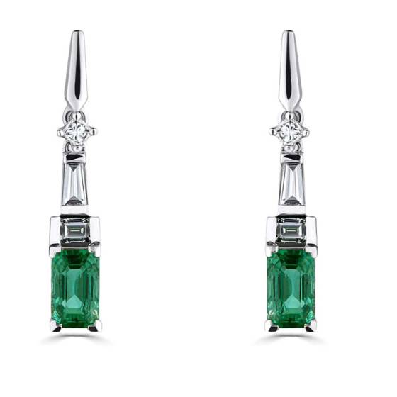 0.90ct Diamond and Emerald Art Deco Drop Earrings