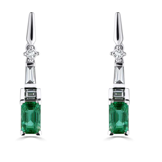 0.90ct Diamond and Emerald Art Deco Drop Earrings