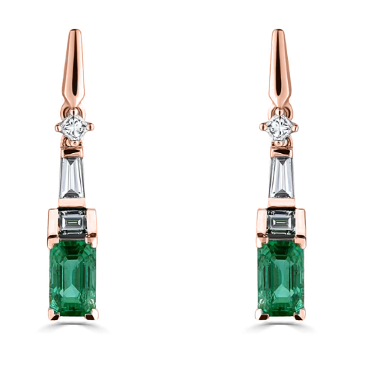 0.90ct Diamond and Emerald Art Deco Drop Earrings