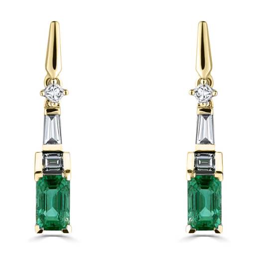 0.90ct Diamond and Emerald Art Deco Drop Earrings
