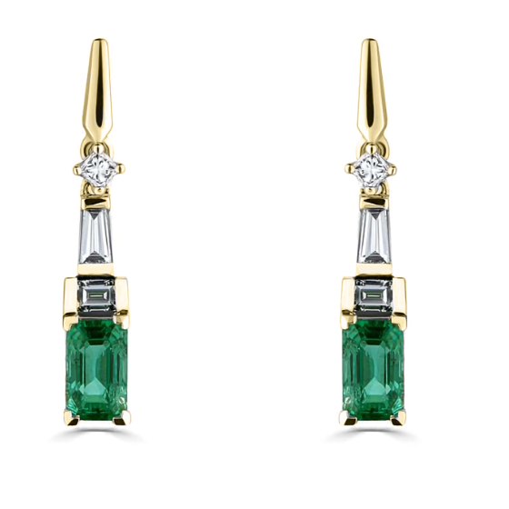 0.90ct Diamond and Emerald Art Deco Drop Earrings