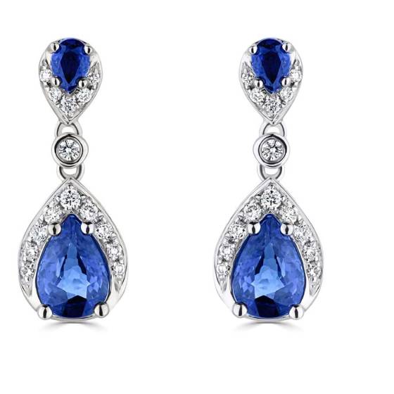 1.35ct Diamond and Blue Sapphire Pear Drop Earrings
