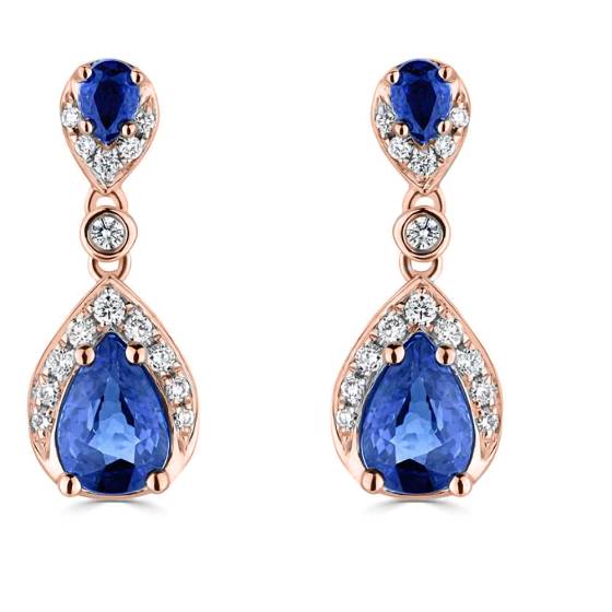 1.35ct Diamond and Blue Sapphire Pear Drop Earrings