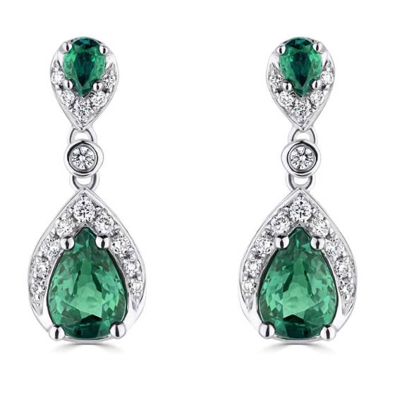 1.10ct Diamond and Emerald Pear Drop Earrings