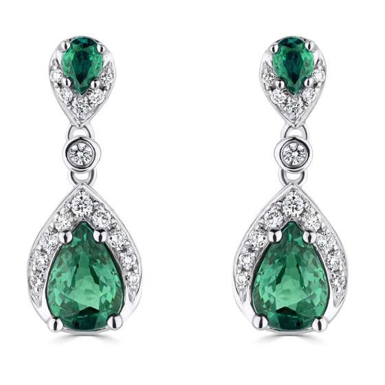 1.10ct Diamond and Emerald Pear Drop Earrings
