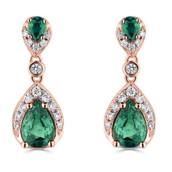 1.10ct Diamond and Emerald Pear Drop Earrings
