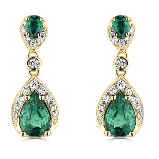1.10ct Diamond and Emerald Pear Drop Earrings