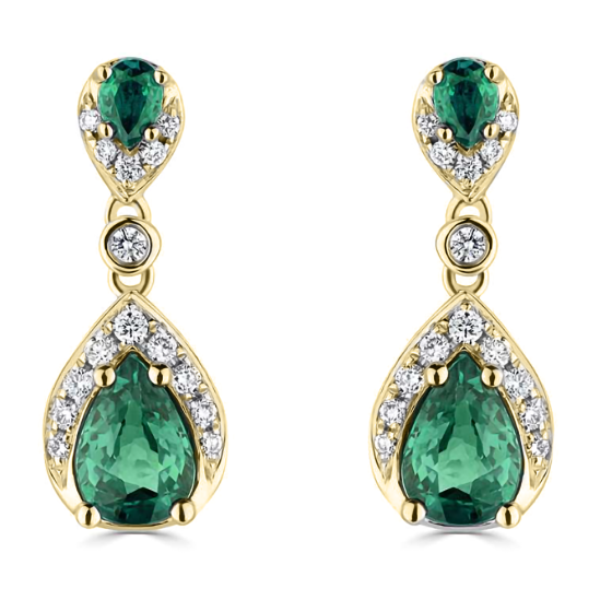 1.10ct Diamond and Emerald Pear Drop Earrings