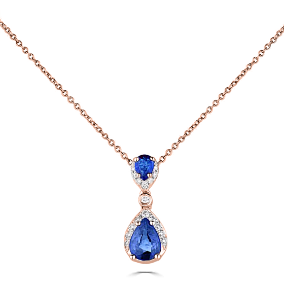 0.90ct Diamond and Blue Sapphire Pear Drop Necklace