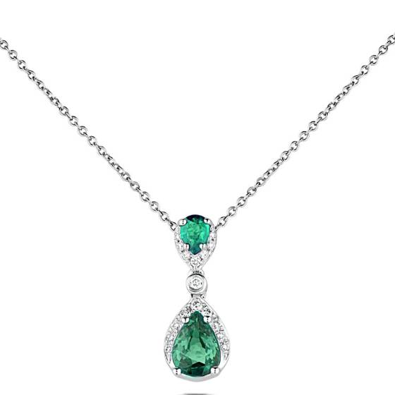 0.70ct Diamond and Emerald Pear Drop Necklace