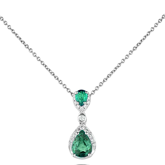 0.70ct Diamond and Emerald Pear Drop Necklace