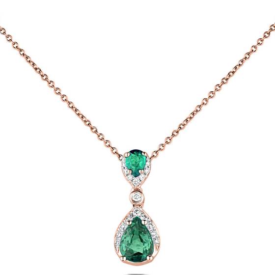 0.70ct Diamond and Emerald Pear Drop Necklace