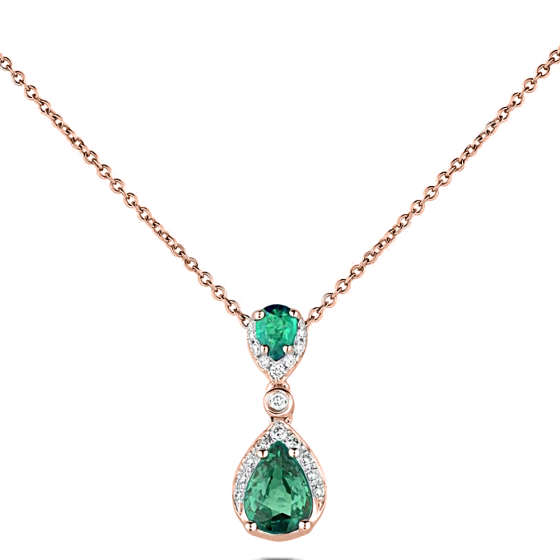 0.70ct Diamond and Emerald Pear Drop Necklace