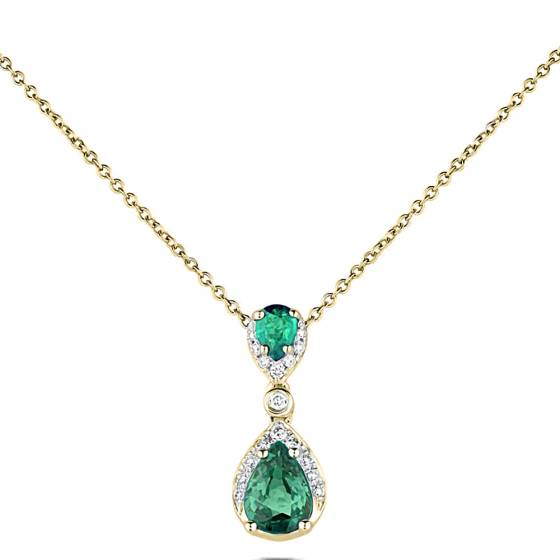 0.70ct Diamond and Emerald Pear Drop Necklace