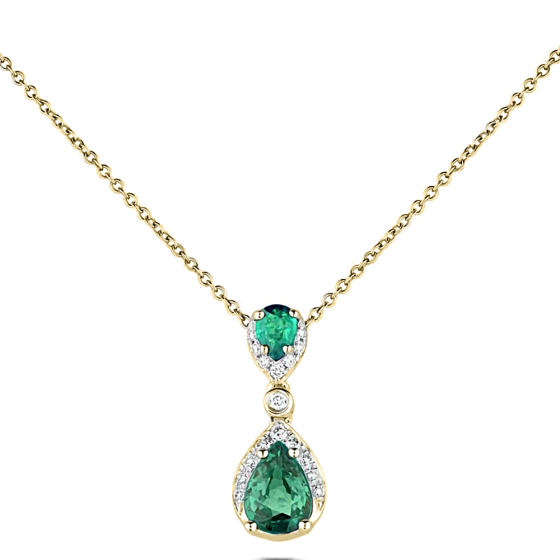 0.70ct Diamond and Emerald Pear Drop Necklace