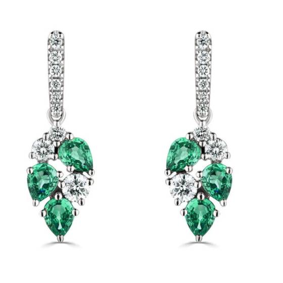 135ct Diamond and Emerald Scatter Pear Drop Earrings