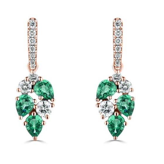 135ct Diamond and Emerald Scatter Pear Drop Earrings
