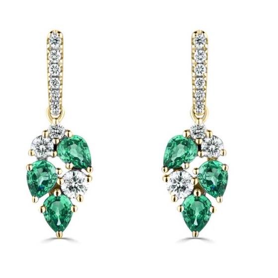 135ct Diamond and Emerald Scatter Pear Drop Earrings