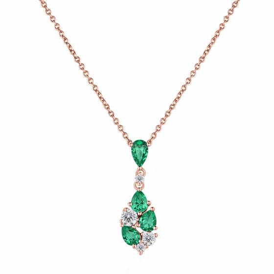085ct Diamond and Emerald Scatter Pear Necklace