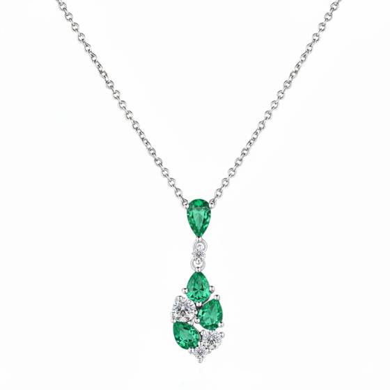085ct Diamond and Emerald Scatter Pear Necklace