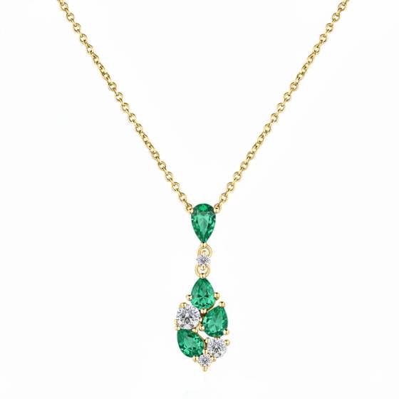 085ct Diamond and Emerald Scatter Pear Necklace