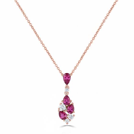1.10ct Diamond and Ruby Scatter Pear Necklace