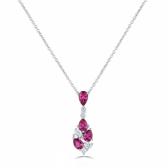 1.10ct Diamond and Ruby Scatter Pear Necklace