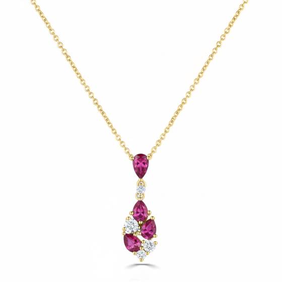 1.10ct Diamond and Ruby Scatter Pear Necklace
