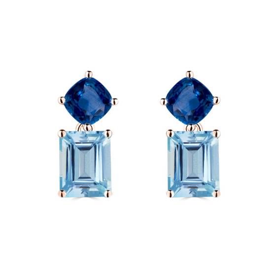 7.80ct Emerald and Cushion Aqaumarine and Tanzanite Earrings