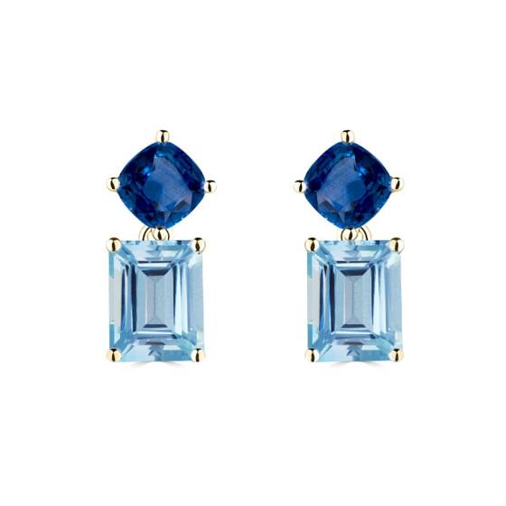 7.80ct Emerald and Cushion Aqaumarine and Tanzanite Earrings