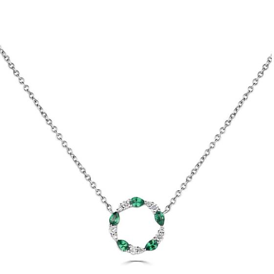 0.45ct VS/F-G Green Emerald and Diamond Circle Necklace