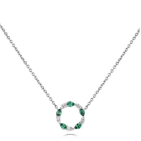 0.45ct VS/F-G Green Emerald and Diamond Circle Necklace