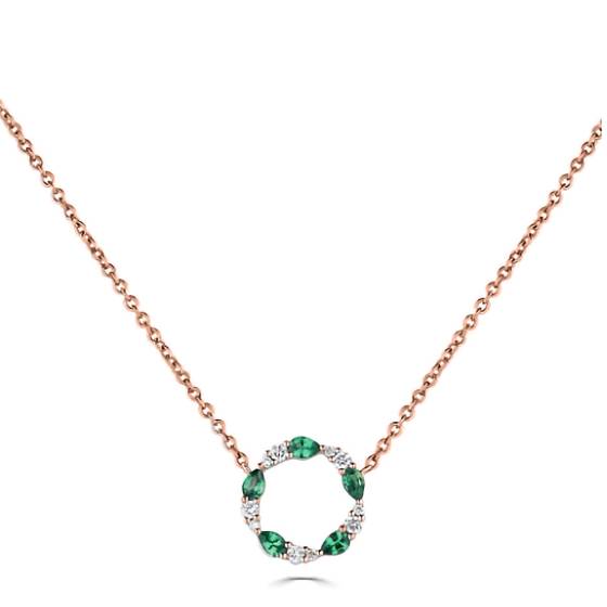 0.45ct VS/F-G Green Emerald and Diamond Circle Necklace