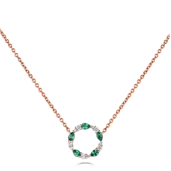 0.45ct VS/F-G Green Emerald and Diamond Circle Necklace