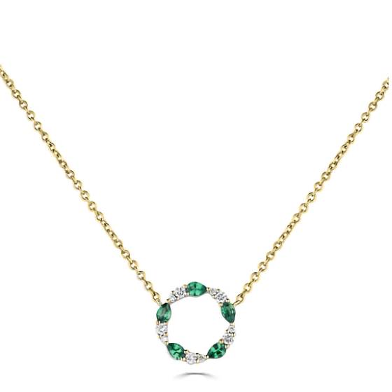 0.45ct VS/F-G Green Emerald and Diamond Circle Necklace