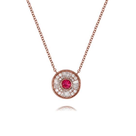 0.45ct Ruby and Diamond Art Deco Inspired Circle Bezel Set Necklace