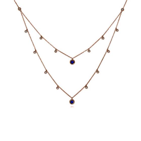 0.60ct Blue Sapphire and Diamond Bezel Set Layered Necklace