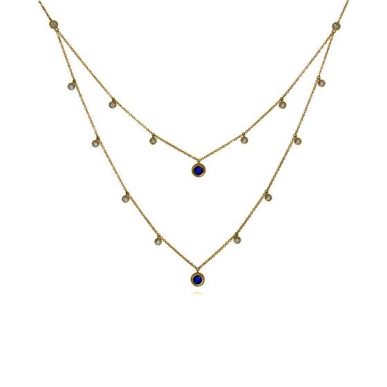 0.60ct Blue Sapphire and Diamond Bezel Set Layered Necklace