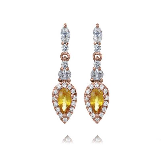 0.45ct Yellow Sapphire and Diamond Pear Drop Earrings