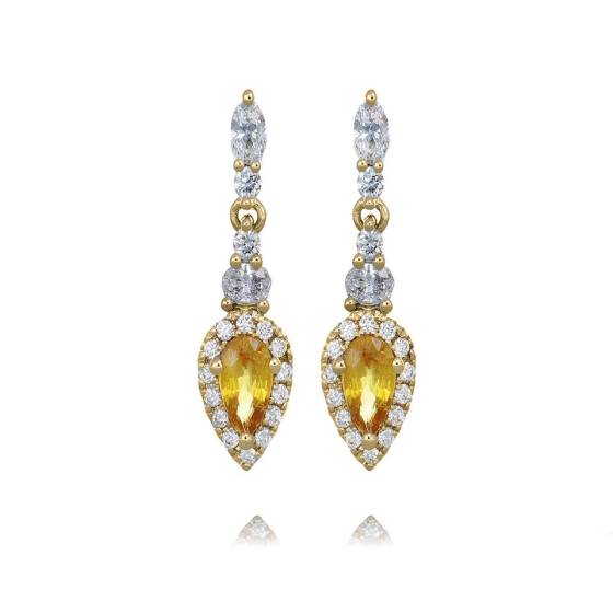0.45ct Yellow Sapphire and Diamond Pear Drop Earrings