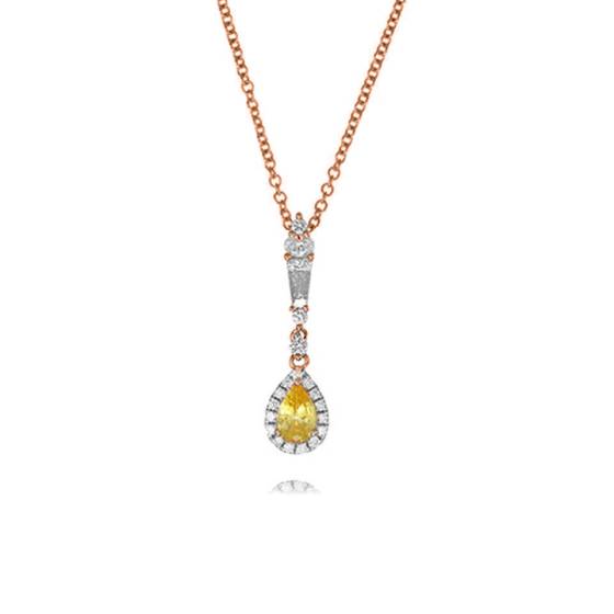 0.40ct Yellow Sapphire and Diamond Pear Drop Pendant and Chain