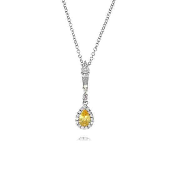 0.40ct Yellow Sapphire and Diamond Pear Drop Pendant and Chain