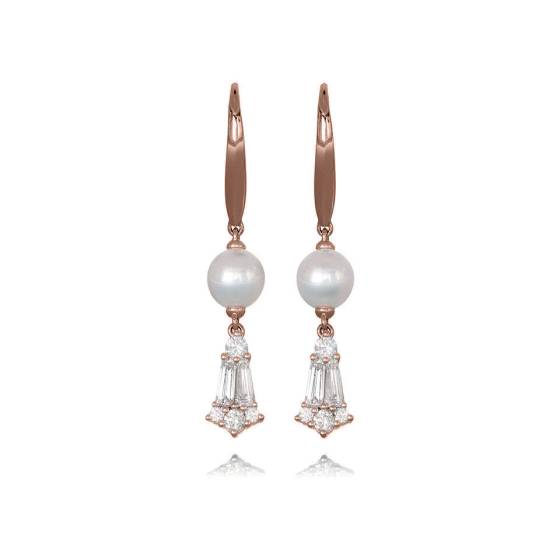0.75ct Pearl and Diamond Reflection Drop Earrings