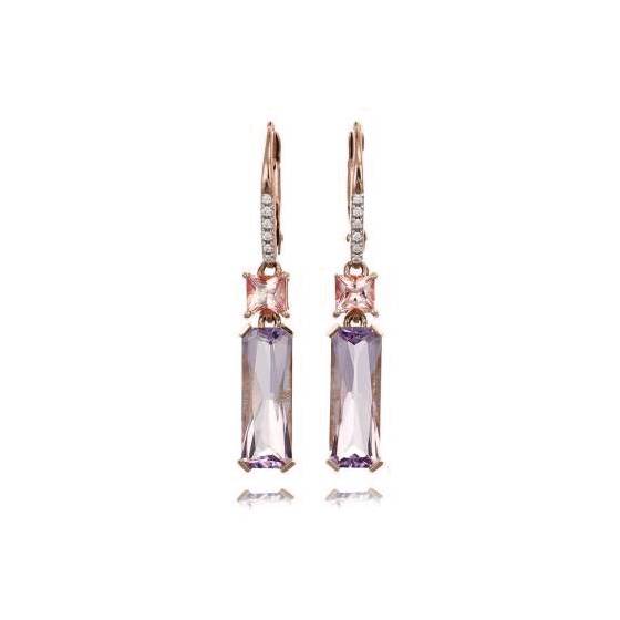 0.05ct Pink Tourmaline and Rose De France Amethyst Drop Earrings