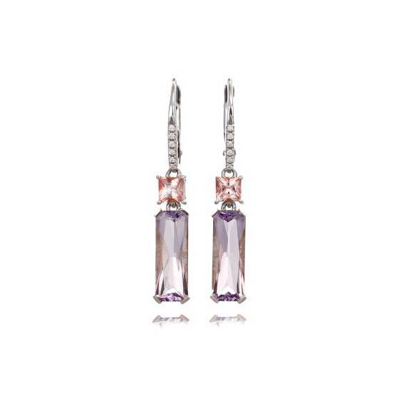 0.05ct Pink Tourmaline and Rose De France Amethyst Drop Earrings